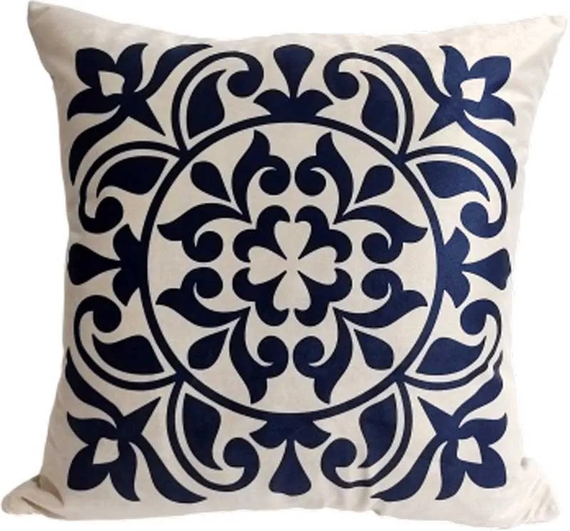 Capa de Almofada de Veludo Lotus Tons Azul 44x44cm - Moldura - Com Enchimento