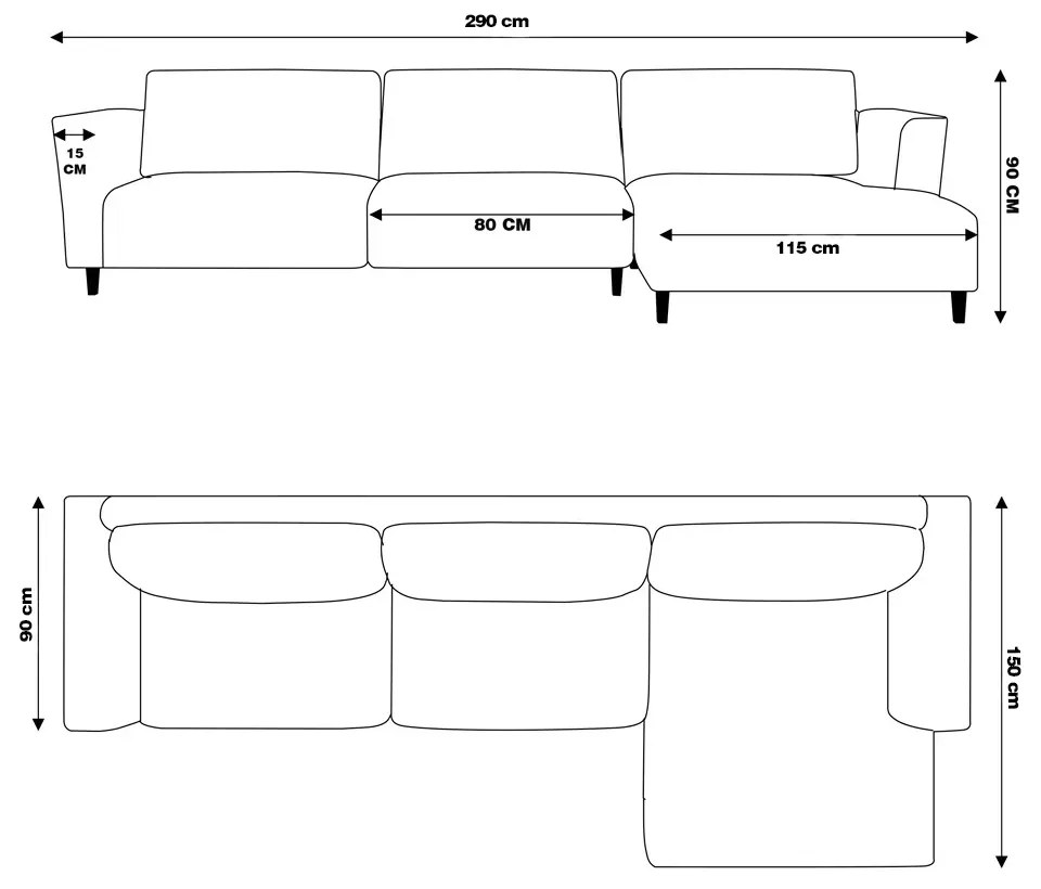 Sofá 290cm com Chaise Direita Franz Suede Rosê - Gran Belo