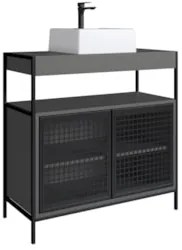 Gabinete Banheiro Liny Com Cuba e Espelheira Moscow Grafite Z54 - Mpoz