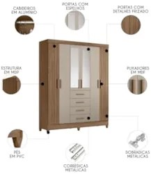Guarda Roupa Casal 165cm Com Espelho Khani Carvalho/Fendi Z17 - Mpozen