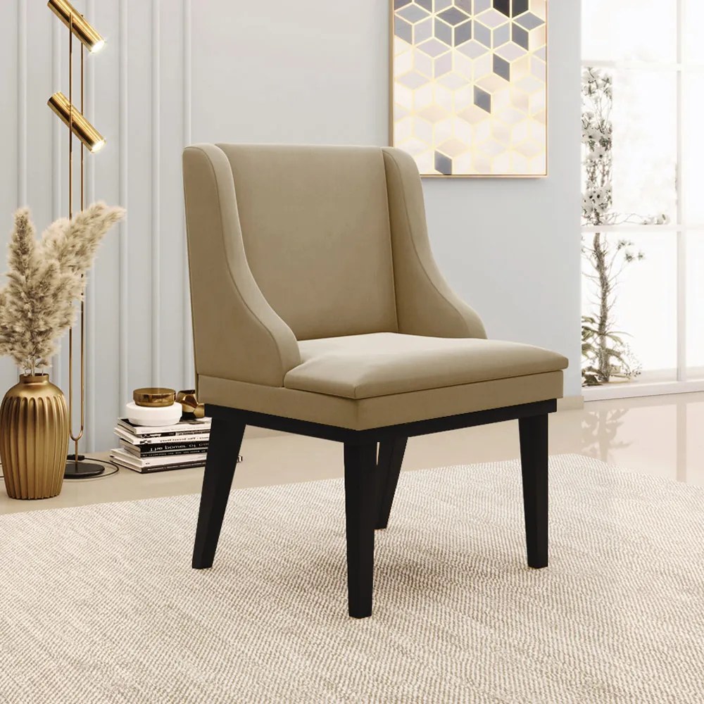 Kit 5 Cadeiras Decorativas Sala de Jantar Base Fixa de Madeira Firenze Suede Nude/Preto G19 - Gran Belo