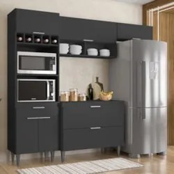 Armário de Cozinha Com Tampo CP04 230cm Pérola Preto Z34      - Mpozen