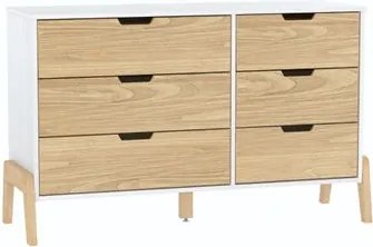 Cômoda 6 Gavetas Veneza em Madeira Branco e Carvalho 119x40x76 cm Marin