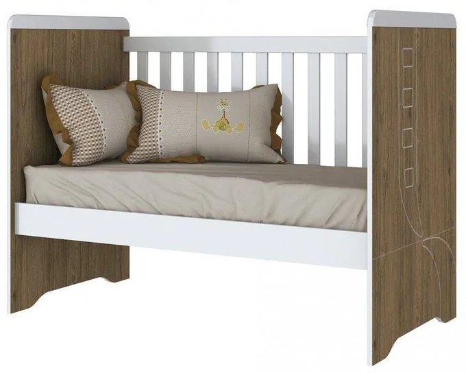 Berço 3 em 1 Mini Cama Pão de Mel em MDF - Branco/Rustico