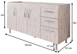Balcão Gabinete Nathan com Pia Inox 160cm 3 Portas Rústico - Nathy Móv