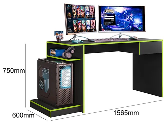 Mesa Gamer Escrivaninha Para Computador Monster Rubi Preto/Verde - Mobler