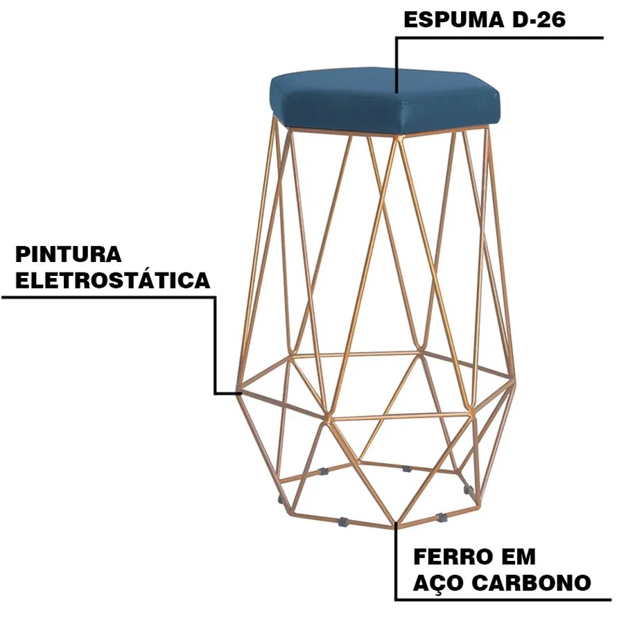 Banqueta Decorativa Rubel Base Gold Suede Azul Marinho G41 - Gran Belo