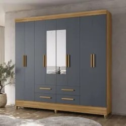 Guarda Roupa Casal 204cm Com Espelho Vitta Freijó/Cinza Z17  - Mpozena