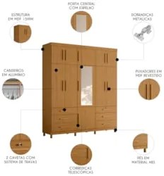Guarda Roupa Casal 201cm 11 Portas Thony A02 Cinamomo - Mpozenat