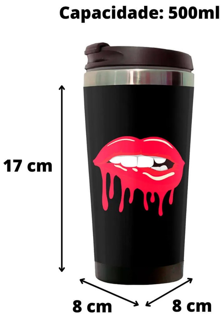 Copo Térmico 500ml Inox Boca Lábios Vermelho Molhados