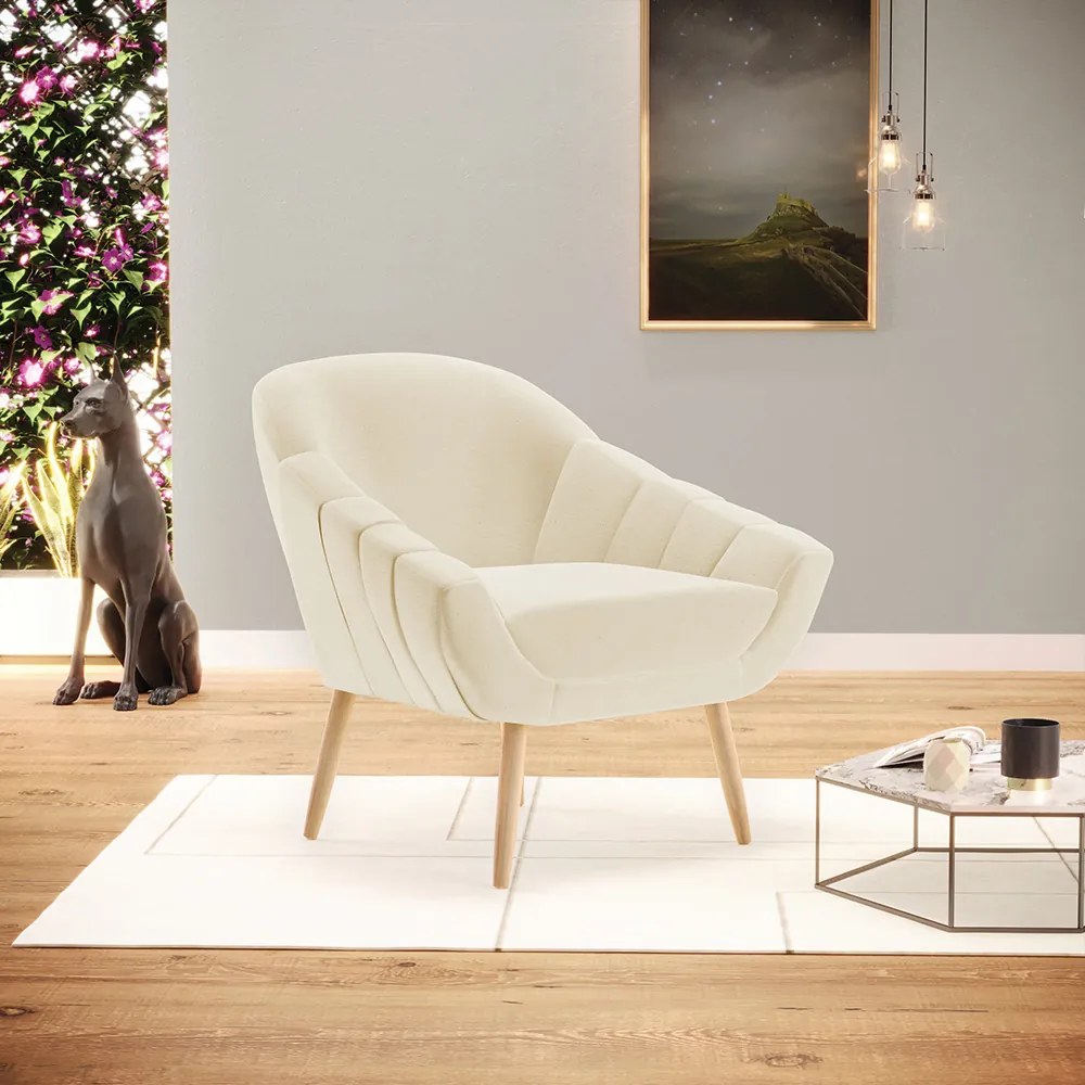 Poltrona Giovana Linho Pés Palito Natural - Indo Decorar - A19 Bege