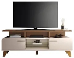 Rack Bancada de TV 60 Pol 160cm Essenza Castanho/Off White - HB Móveis