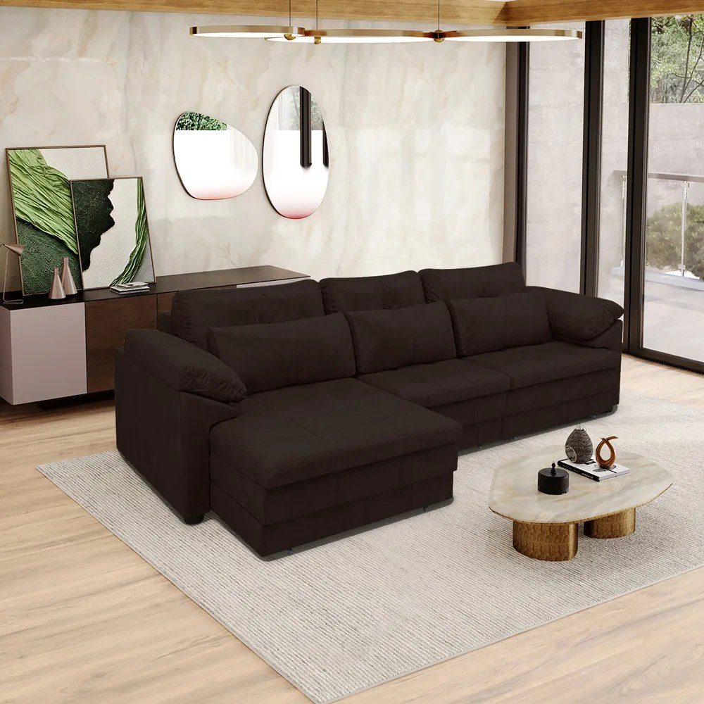 Sofá Retrátil Manual Sala de Estar Nolan Bipartido 257cm Conforto Premium em Couro Marrom Manchado G58 - Gran Belo