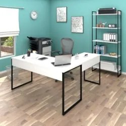 Mesa em L e Estante para Escritório Studio Industrial Z28 Branco - Mpo