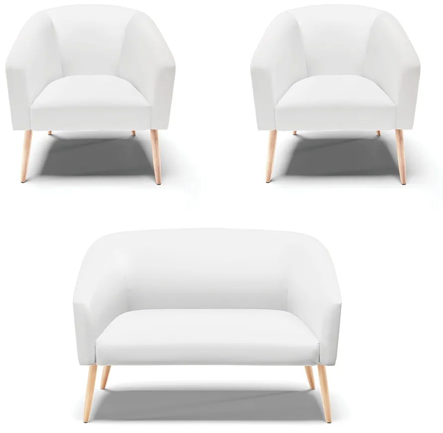 Namoradeira e 2 Poltronas Pé Palito Natural Stella Sintético D03 - D'Rossi - Branco