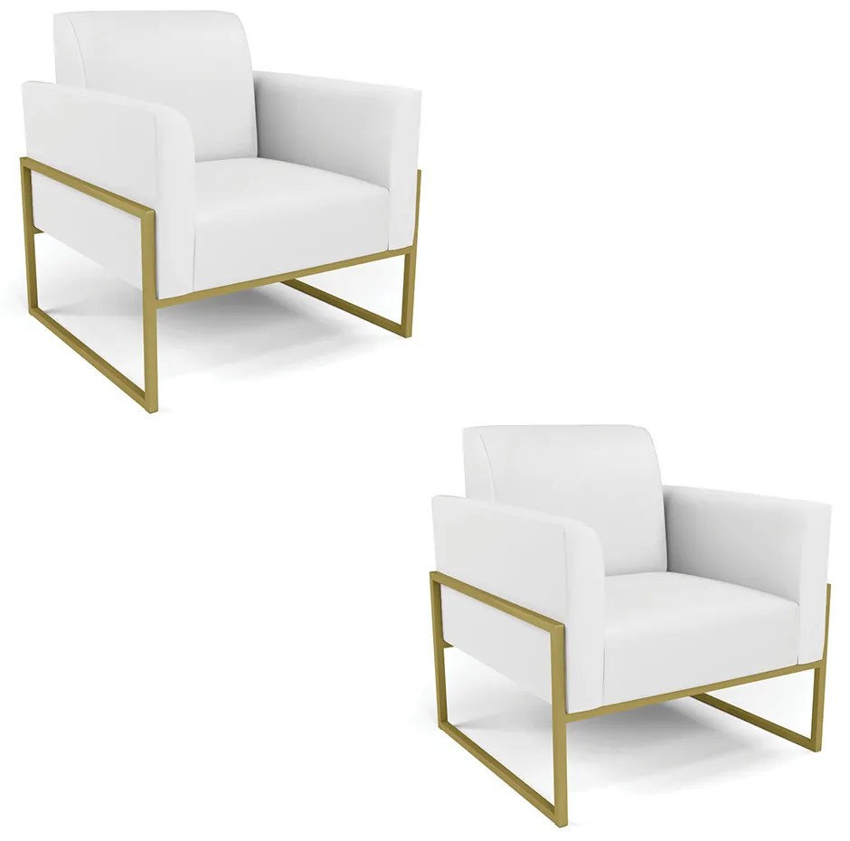 Kit 2 Poltronas Base Industrial Alta Dourado Marisa Corino D03 - D'Rossi - Branco