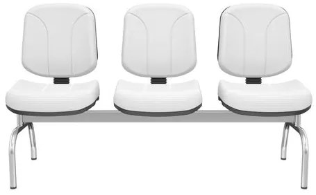 Longarina Riade Diretor 3 Lugares Assento e Encosto Cor Branco Base Metal Cromado - 68256 Sun House