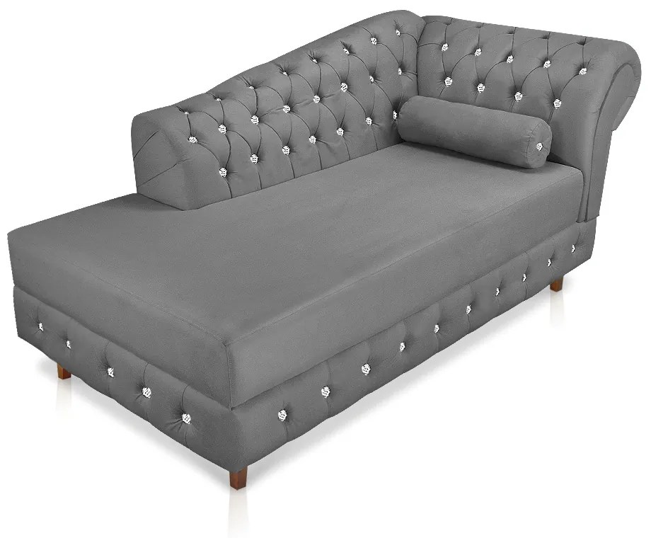 Divã Chesterfield 165 cm Capitonado com Strass Suede D'Rossi - Grafite