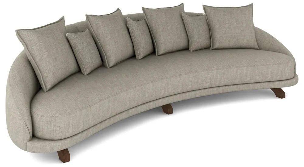 Sofá Living 3 Lugares 265cm Pés Madeira Morales com Almofadas Linho Cáqui Claro G52 - Gran Belo