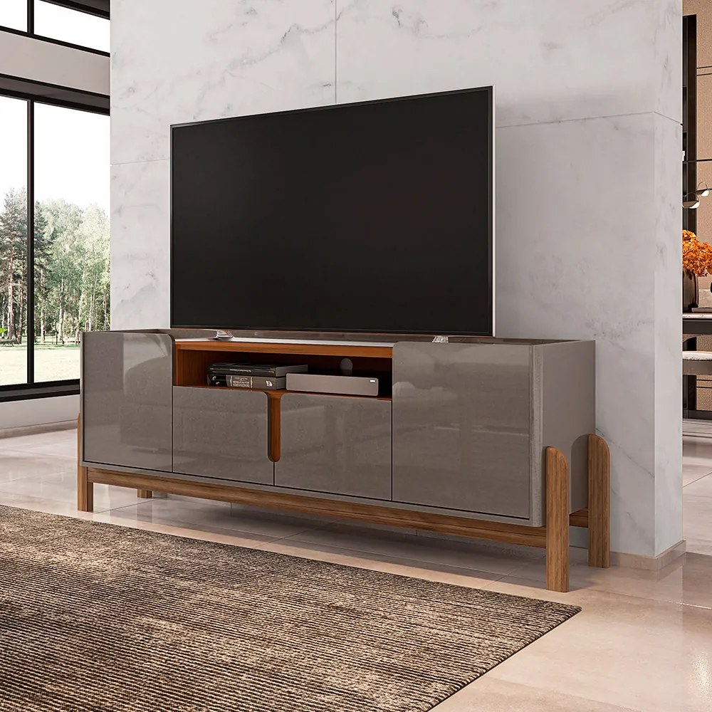 Rack 04 Portas Ayumi 190 cm Cinza Pérola e Cedro - D'Rossi