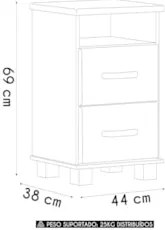 Mesa Cabeceira 44cm Para Quarto 2 Gavetas Eduarda Freijó F07 - Mpozena