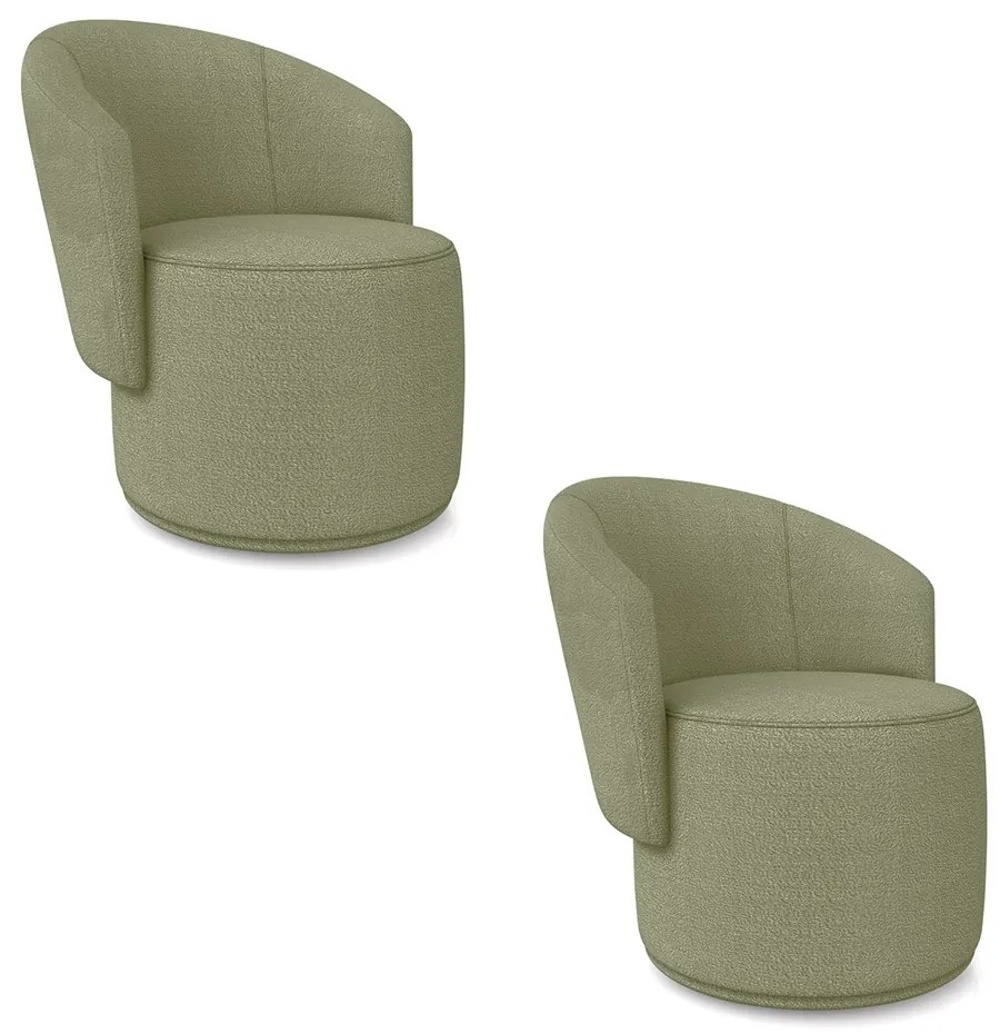 Poltrona Decorativa Orgânica Fixa para Sala Kit 2 Malu Bouclê M11 - D'Rossi - Pistache