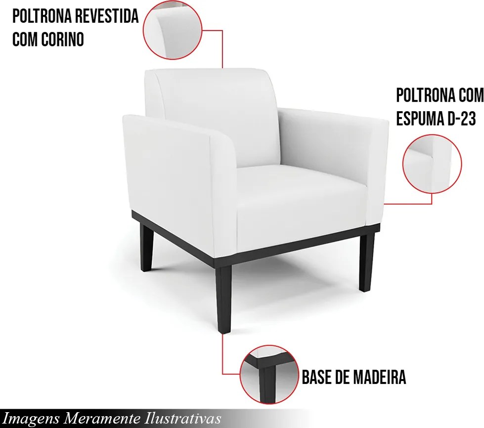 Poltrona Decorativa Isabella Pés Fixo em Madeira Preto PU Branco G19 - Gran Belo