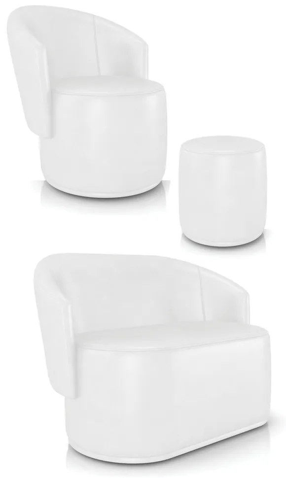 Sofá Namoradeira com Poltrona e Puff Orgânico Sala Malu Sintético PU M11 - D'Rossi - Branco