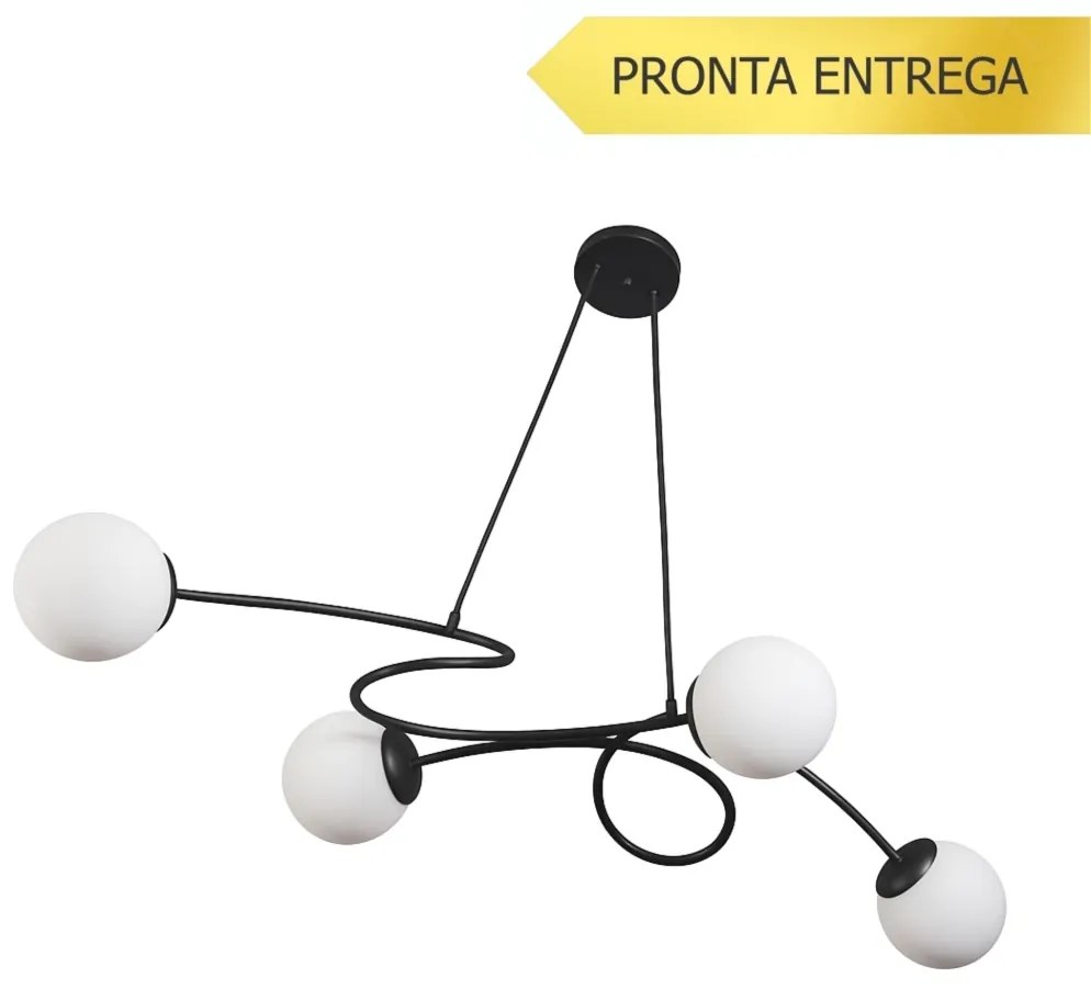 Pendente Tie 86,7X42X18,3Cm 4Xg9 Globo Ø12Cm - Usina 25100/90 (PT - Preto Texturizado, FOSCO)