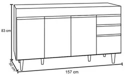 Balcão Gabinete 160cm Sem Tampo 4 Portas 2 Gavetas Arkansas Preto/Cinz