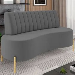 Sofá 2 Lugares 135cm Pés Aço Dourado Tamar Veludo Grafite Z08 - Mpozen