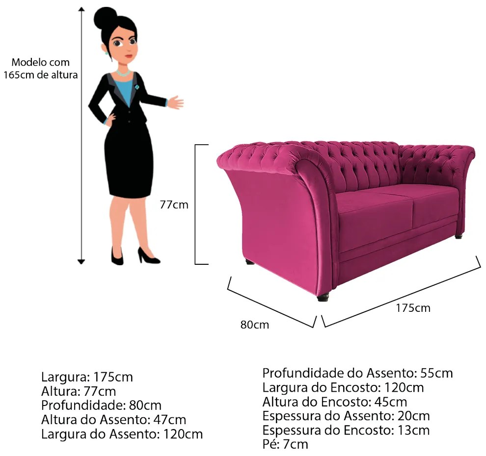 Namoradeira Chesterfield Sofia Suede Pink - ADJ Decor