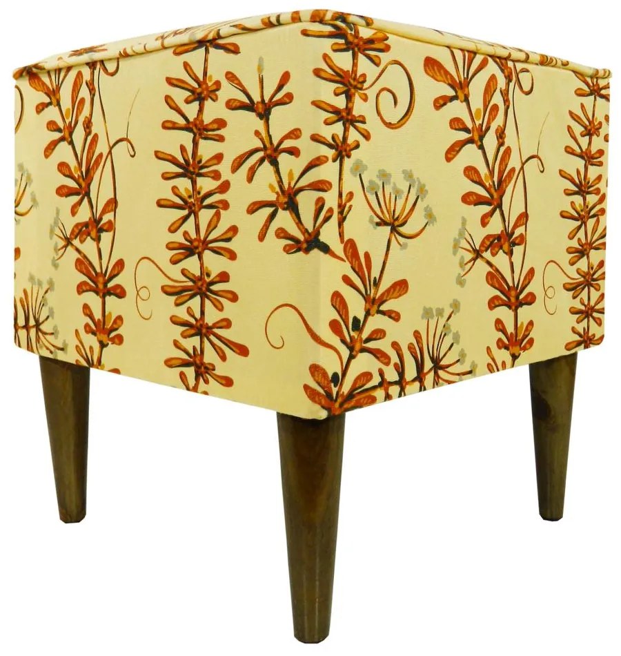 Puff Quadrado Milão Suprema em Suede com Pés Palito - Flores