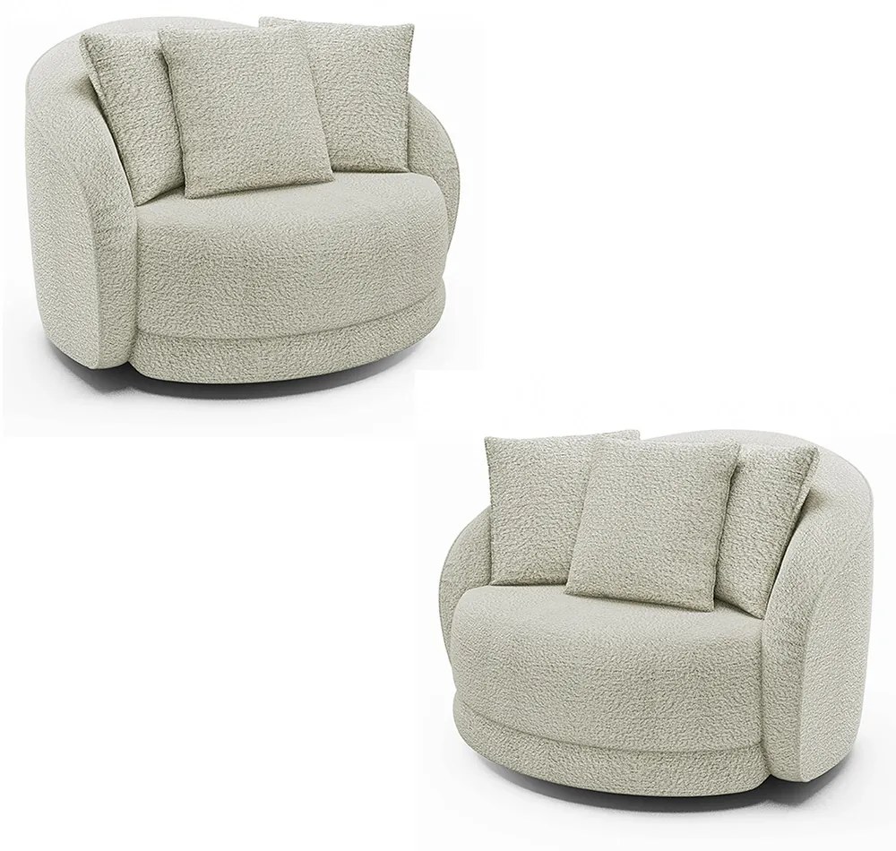Kit 2 Poltronas Decorativas Base Giratória Galáxia com Almofadas Boucle Off White G45 - Gran Belo