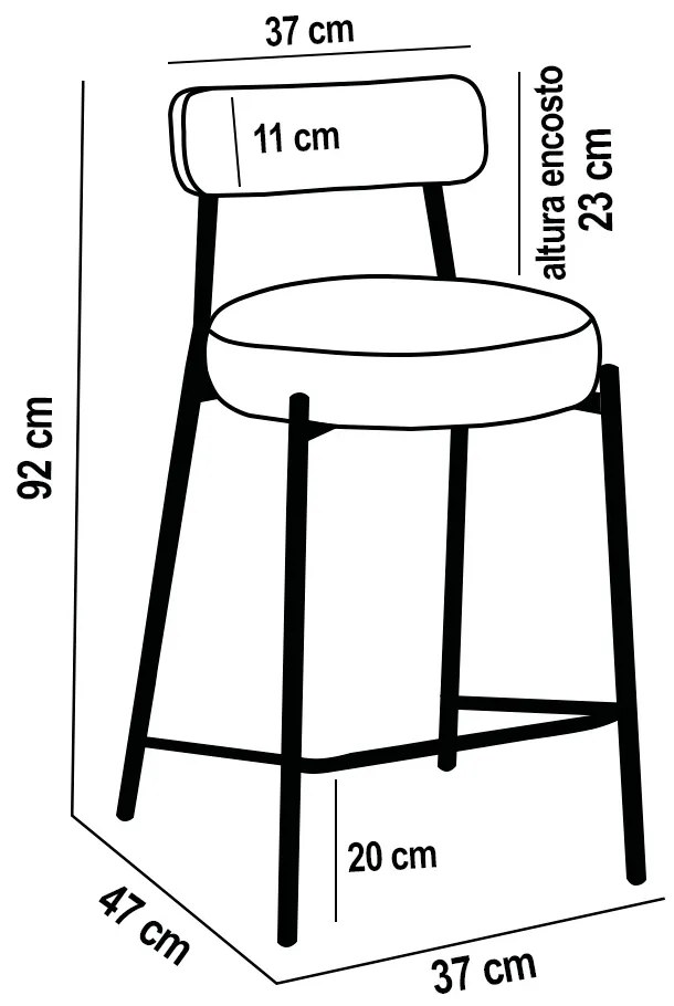 Banqueta de Cozinha Baixa com encosto Industrial em aço kit 2 Londres PU D03 - D'Rossi - Verde