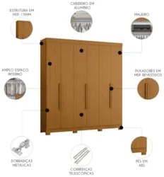 Guarda Roupa Casal 200cm 6 Portas Viny A02 Cinamomo         - Mpozenat