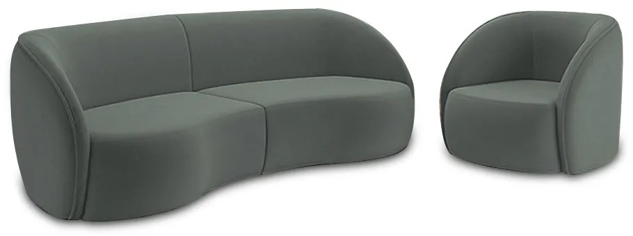 Conjunto Sofá Sala de Estar Bipartido 240cm e Poltrona Clarke Veludo Grafite G45 - Gran Belo