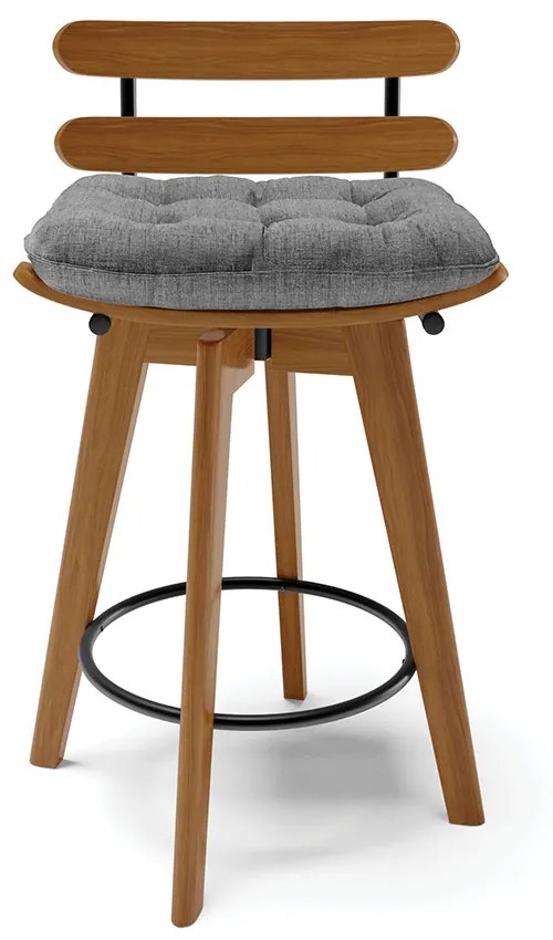 Kit 04 Banquetas Giratória Costela Linho Base Madeira MA70 J01 - D'Rossi - A32 Palha