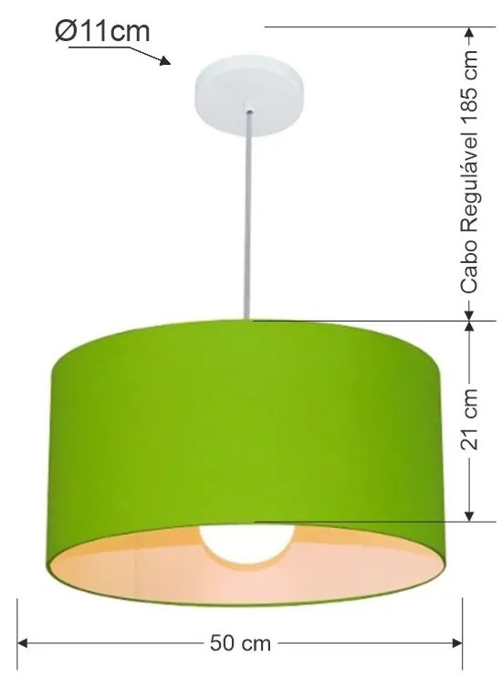 Lustre Pendente Cilíndrico MD-4052 Cúpula em Tecido 50x21cm Verde Limão - Bivolt