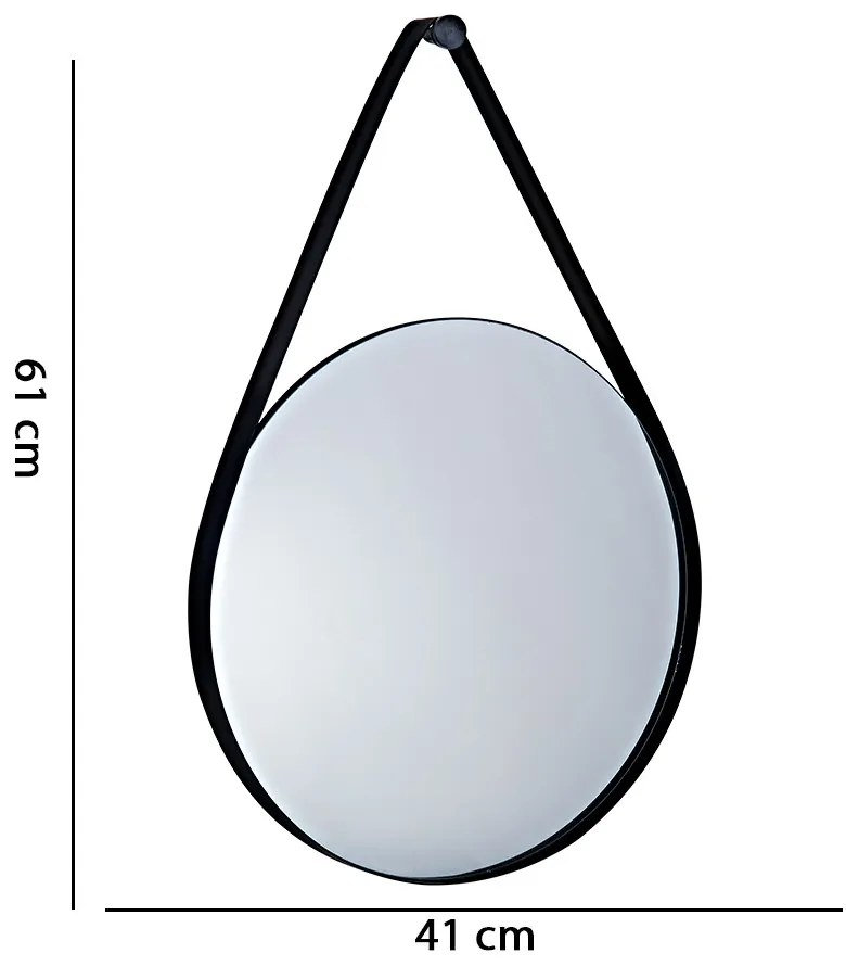 Espelho Adnet Redondo Preto Com Alça Metalica 61x41 Cm - D'Rossi