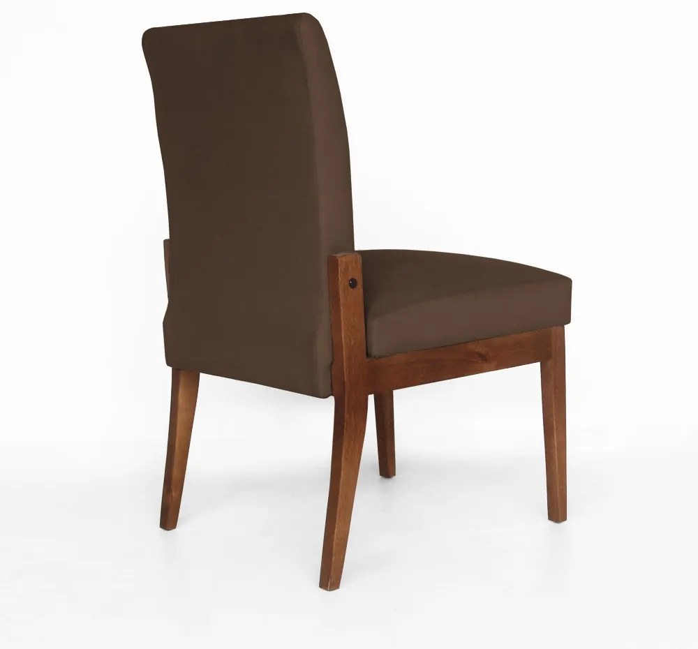 Cadeira De Jantar Aurora Base Madeira Maciça Estofada Suede Marrom