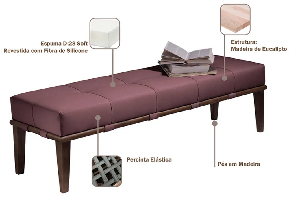 Recamier Decorativo 140cm Martínez Veludo Pés Madeira Rosa/Imbúia G62 - Gran Belo