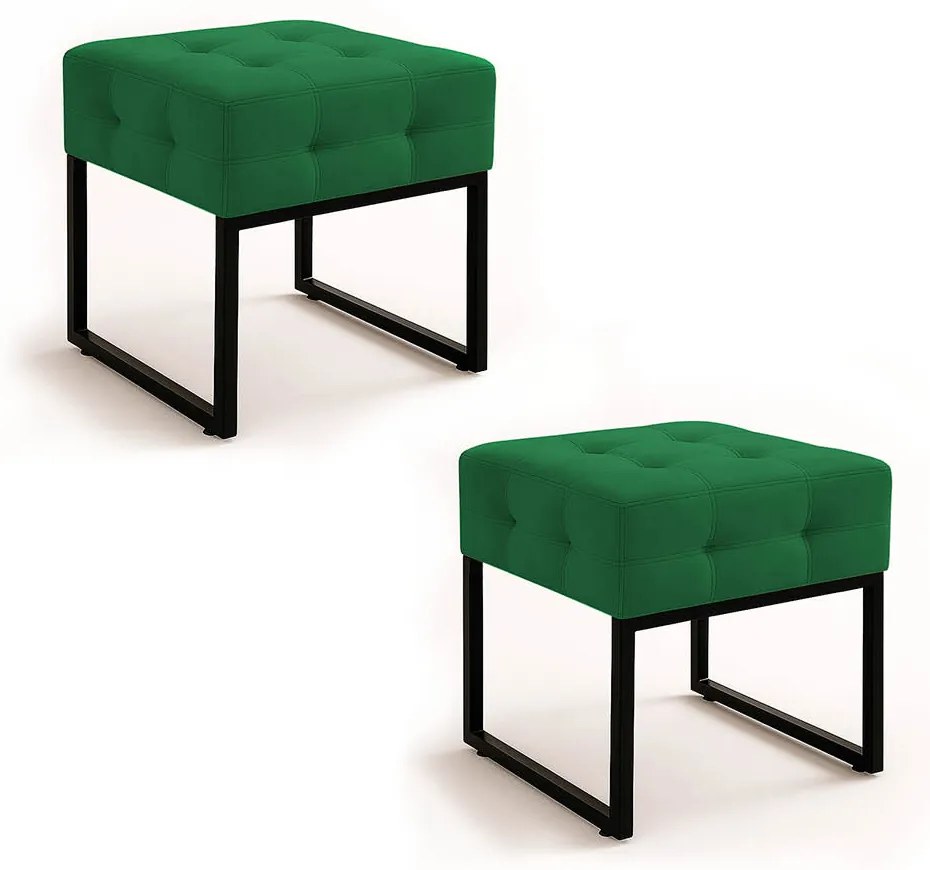 Puff Sala Decorativo Industrial Kit 2 Elisa Suede D03 - D'Rossi - Verde