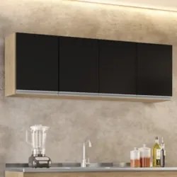 Armário de Cozinha Aéreo 160cm 4 Portas Nevada Castanho/Preto - Lumil