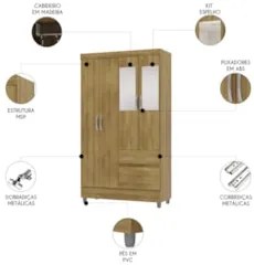 Guarda Roupa Solteiro 103cm Com Espelho Ideal Nature - Vila Rica