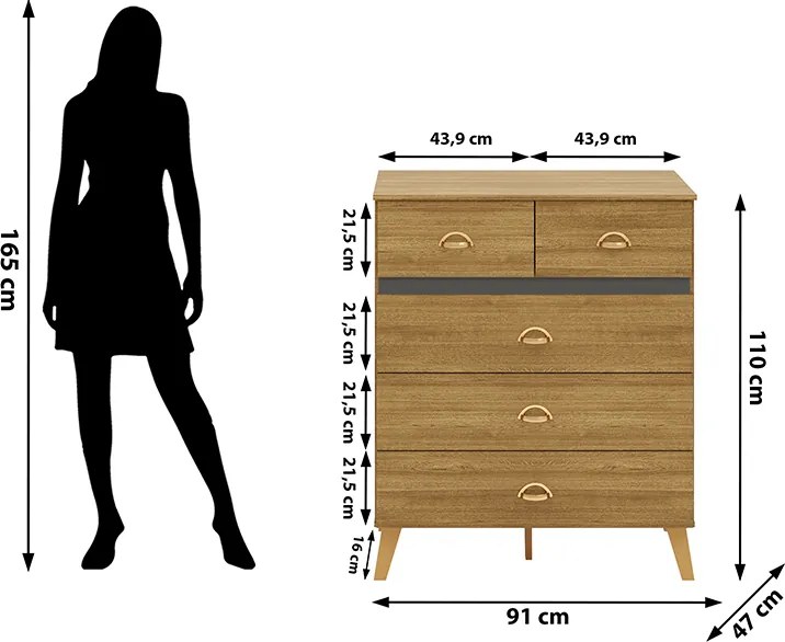 Cômoda Quarto 91cm com 5 Gavetas Isadora Nature/Alasca V01 - D'Rossi