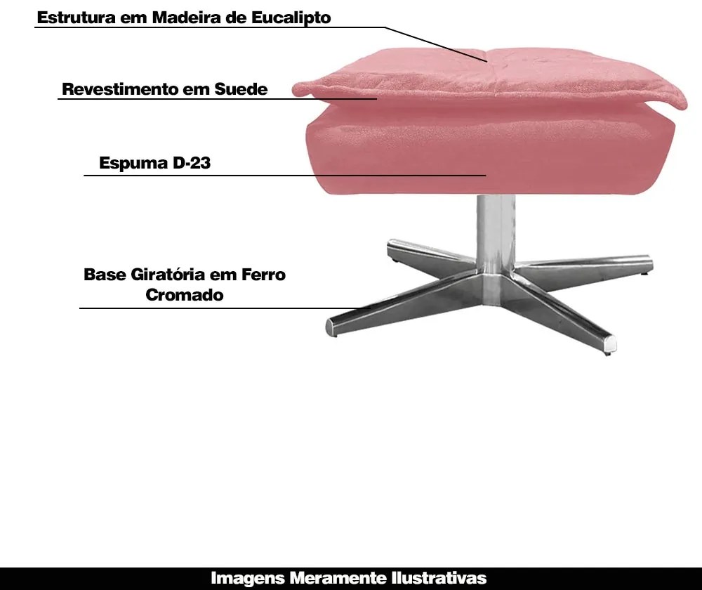 Kit 2 Puff's Decorativos Base Giratória Cromada Charger Suede Rosê G19 - Gran Belo