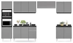 Cozinha Modulada 6 Módulos Composição 8 Preto/Cinza - Lumil Móveis