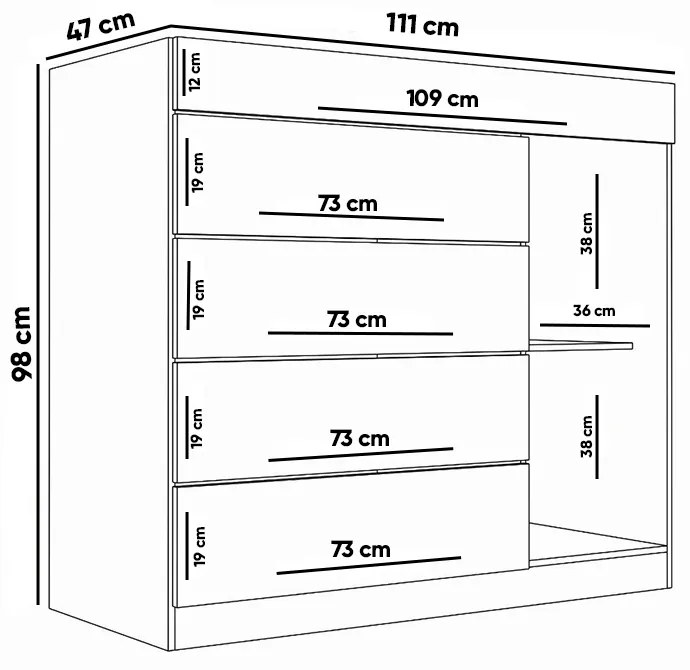 Cômoda Quarto Porta Jóias com Tampo Vidro 111cm Stefanie A09 - D'Rossi - Branco