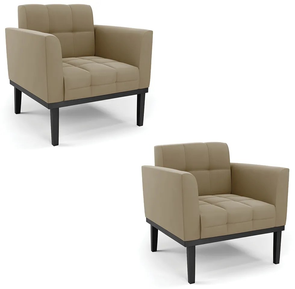 Kit 2 Poltronas Decorativas Karen Pés Fixo em Madeira Preto Suede Nude G19 - Gran Belo